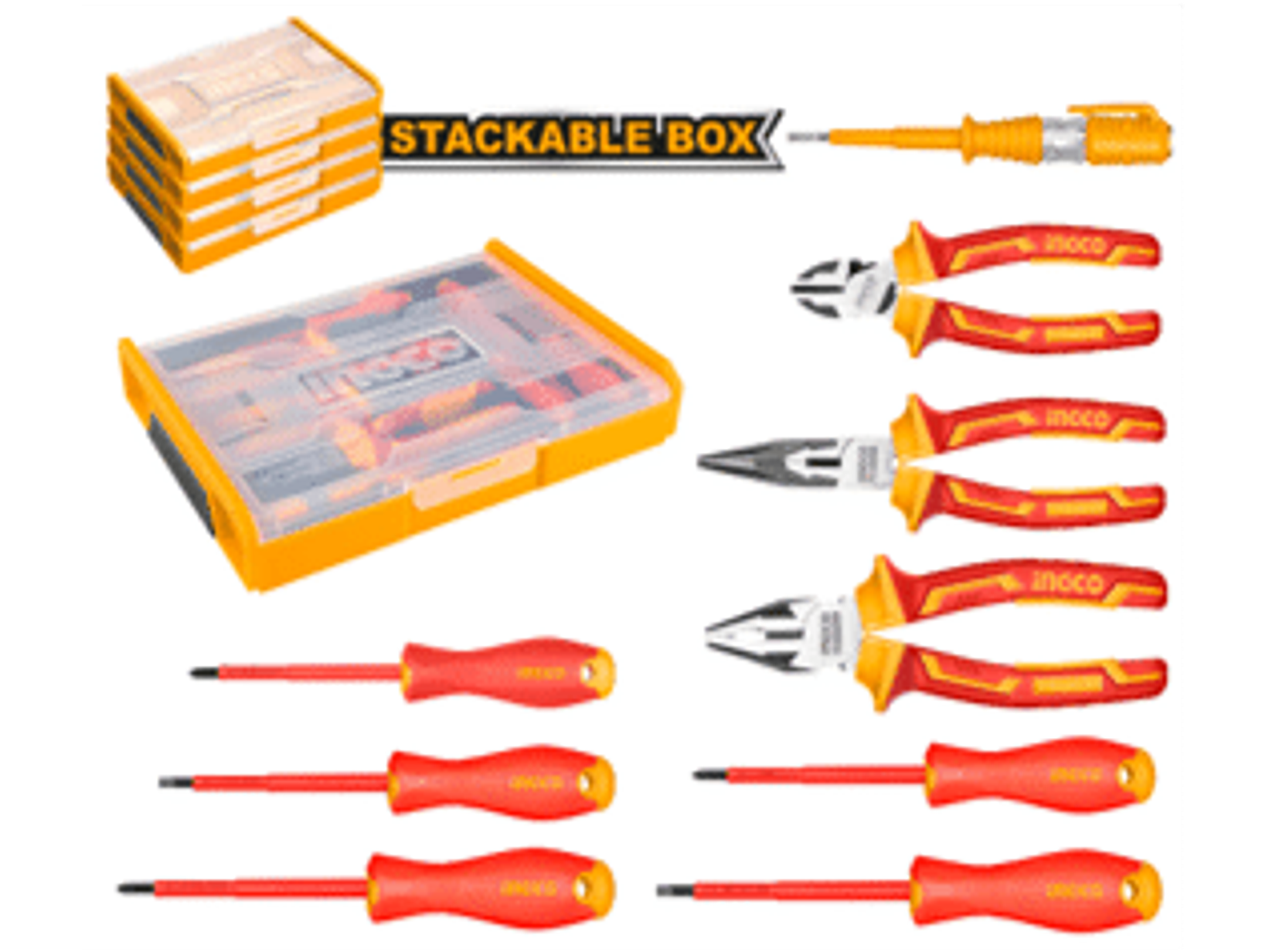 JUEGO DE 9 HERRAMIENTAS AISLADAS 1000V INDUSTRIAL CERTIFICACIONES CP08, IEC60900, VDE, GS