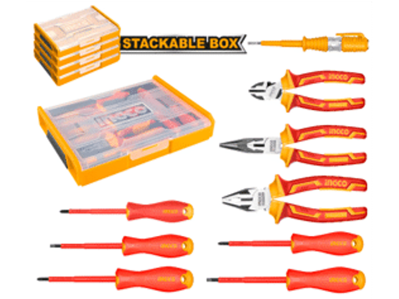 JUEGO DE 9 HERRAMIENTAS AISLADAS 1000V INDUSTRIAL CERTIFICACIONES CP08, IEC60900, VDE, GS