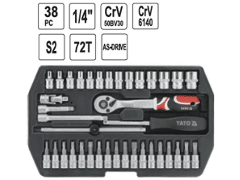 Juego de dados 1/4” 38 piezas.