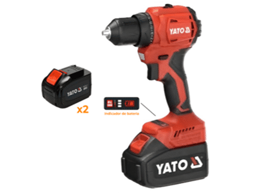 Taladro Inalámbrico, sin carbones, 45Nm 18V +2 Baterías 2AH + Cargador + Bolsa de Tela