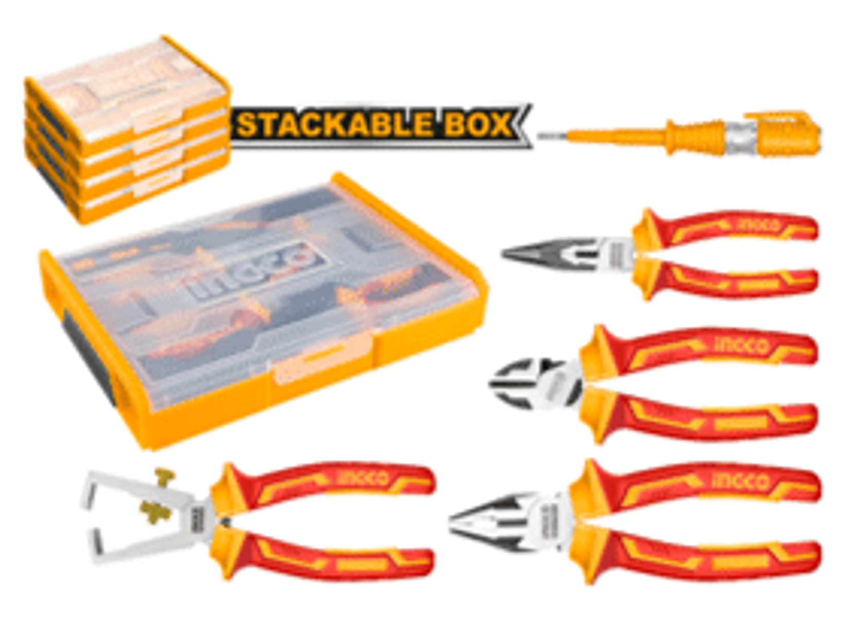 JUEGO DE 5 HERRAMIENTAS AISLADAS  Caja plástica Alicate universal 7