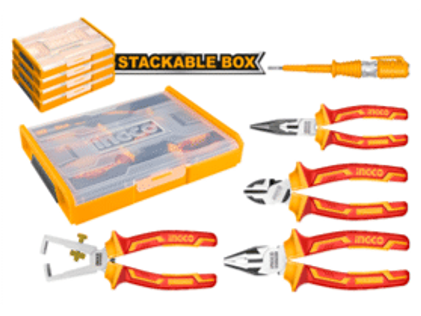 JUEGO DE 5 HERRAMIENTAS AISLADAS  Caja plástica Alicate universal 7