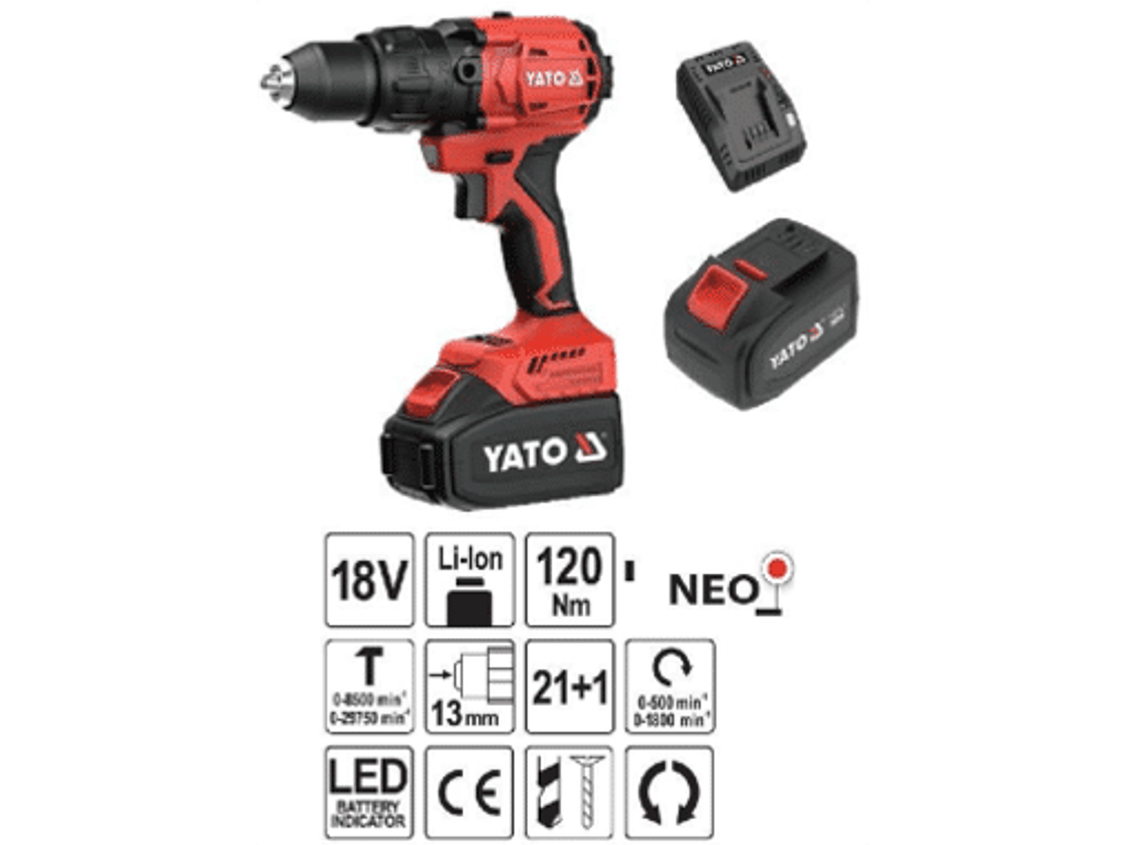 Taladro percutor inalámbrico sin carbones 120Nm 18V. 1 Batería 4Ah + Cargador + Bolsa de Tela