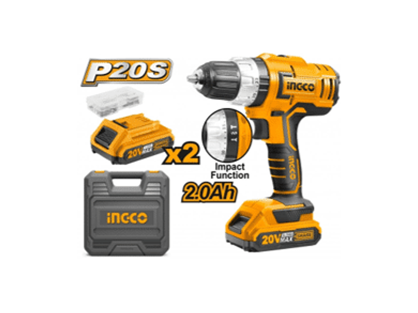 TALADRO PERCUTOR INALAMBRICO 20V C/CARGADOR Y DOS BATERIAS