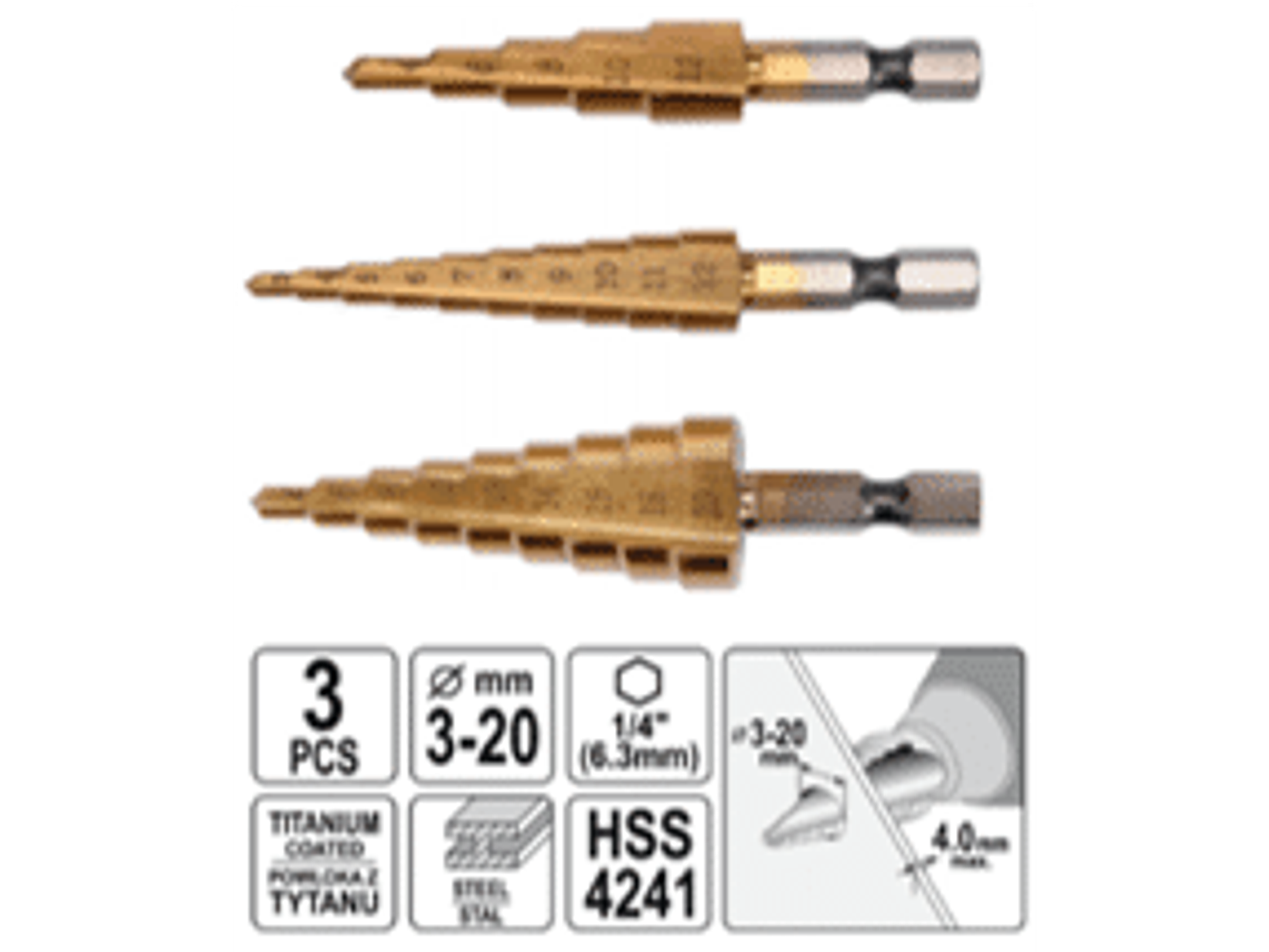 Juego de 3 brocas escalonadas (3 -20 mm)