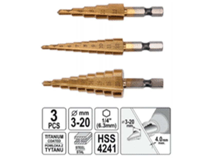 Juego de 3 brocas escalonadas (3 -20 mm)