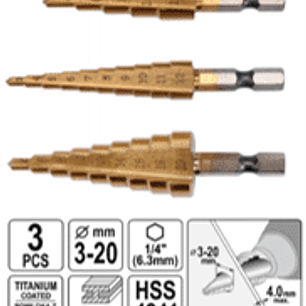 Juego de 3 brocas escalonadas (3 -20 mm)