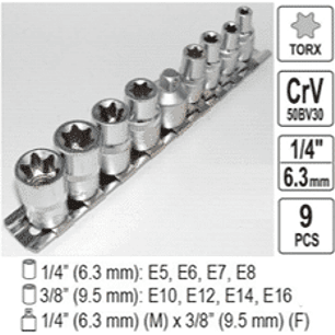 Juego de dados torx hembra (estrella) de 1/4
