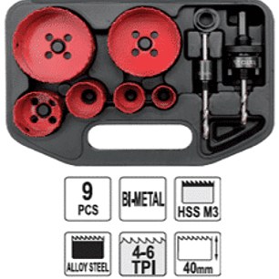 Kit de sierra copa para metal, 9 piezas