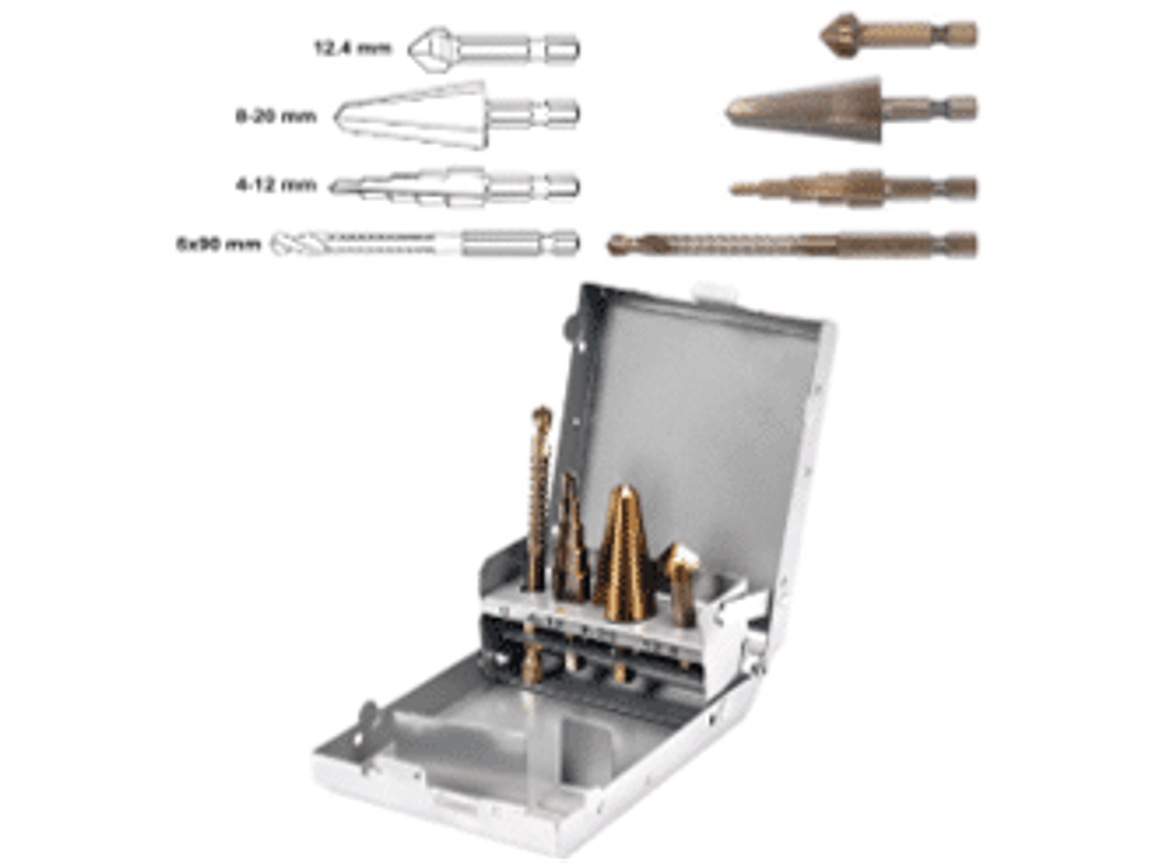 Juego de 4 brocas universales con mango hexagonal