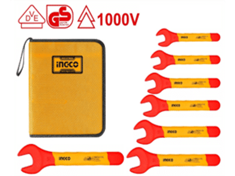 Juego de 7 llaves de punta aisladas 1000 V, certificación VDE / GS Incluye: 8 mm, 10 mm, 12 mm, 13 mm, 14 mm, 17 mm, 19 mm;