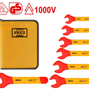 Juego de 7 llaves de punta aisladas 1000 V, certificación VDE / GS Incluye: 8 mm, 10 mm, 12 mm, 13 mm, 14 mm, 17 mm, 19 mm;