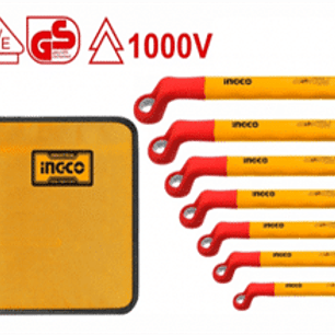 Juego de 7 llaves corona acodadas aisladas 1000 V, certificación VDE / GS Incluye: 8 mm, 10 mm, 12 mm, 13 mm, 14 mm, 17 mm, 19 mm