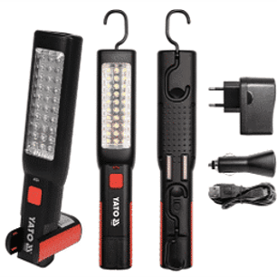 Lámpara de taller recargable YATO con luz principal de 100lm y linterna de 45lm