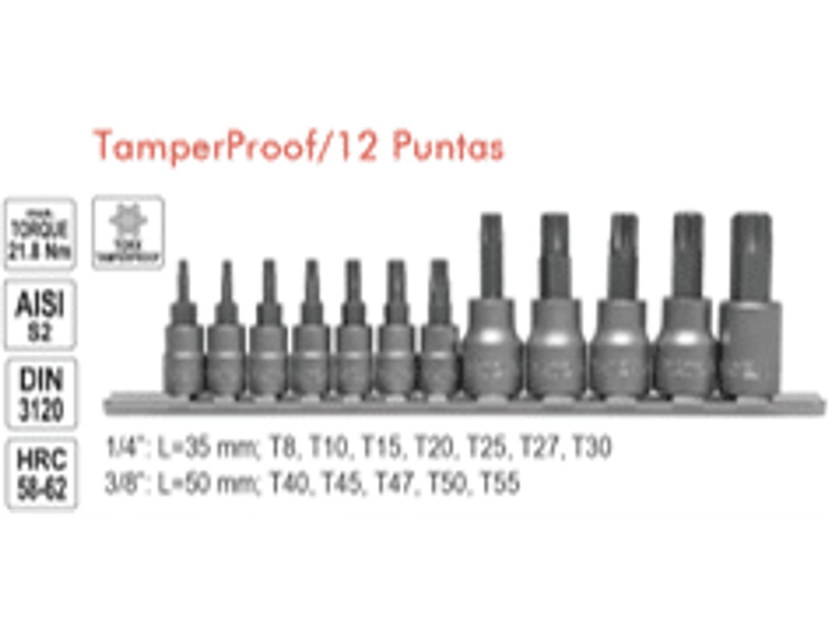 Juego de dados torx de seguridad de 1/4