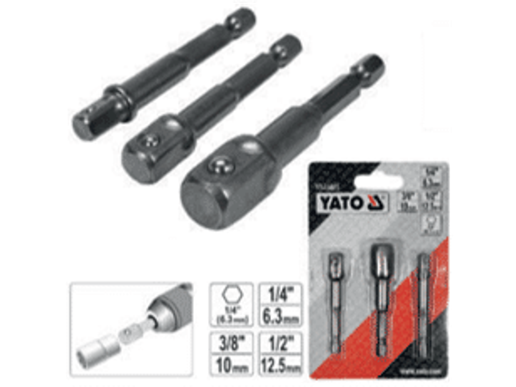 Juego de 3 adaptadores para dado hexagonal cuadrante de 1/4