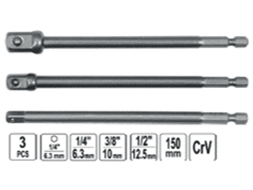 JUEGO 3 ADAPTADORES 1/2 - 3/8- 1/4 150MM