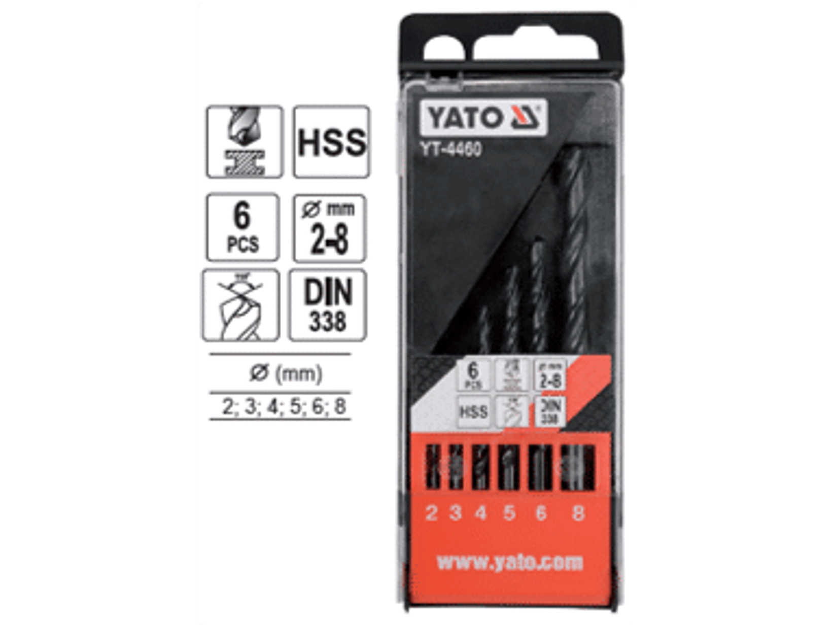 Set de brocas acero, 6 piezas, 2,3,4,5,6,8 mm