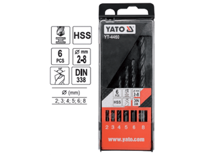 Set de brocas acero, 6 piezas, 2,3,4,5,6,8 mm