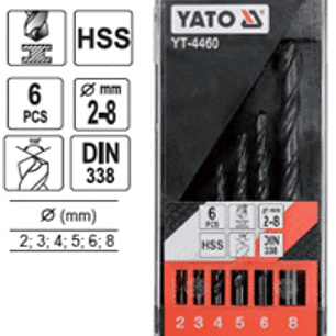 Set de brocas acero, 6 piezas, 2,3,4,5,6,8 mm