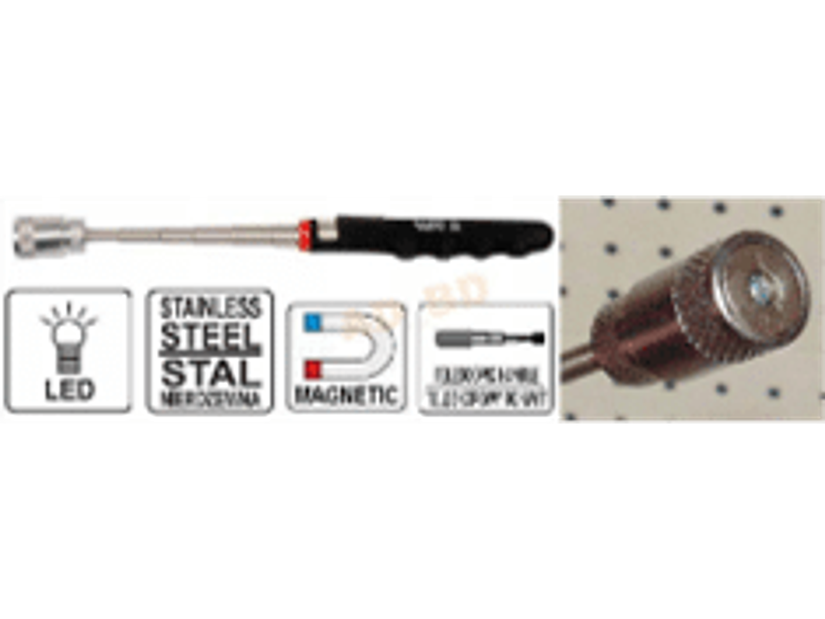 Pinza magnética está montada sobre un brazo telescópico de chapa de acero de 0,6 mm de espesor.