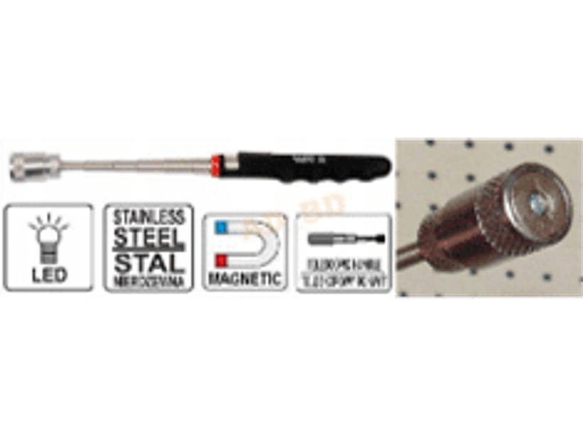 Pinza magnética está montada sobre un brazo telescópico de chapa de acero de 0,6 mm de espesor.