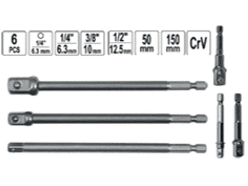 JUEGO 6 ADAPTADORES 1/2 - 3/8 - 1/4 50 Y 150MM
