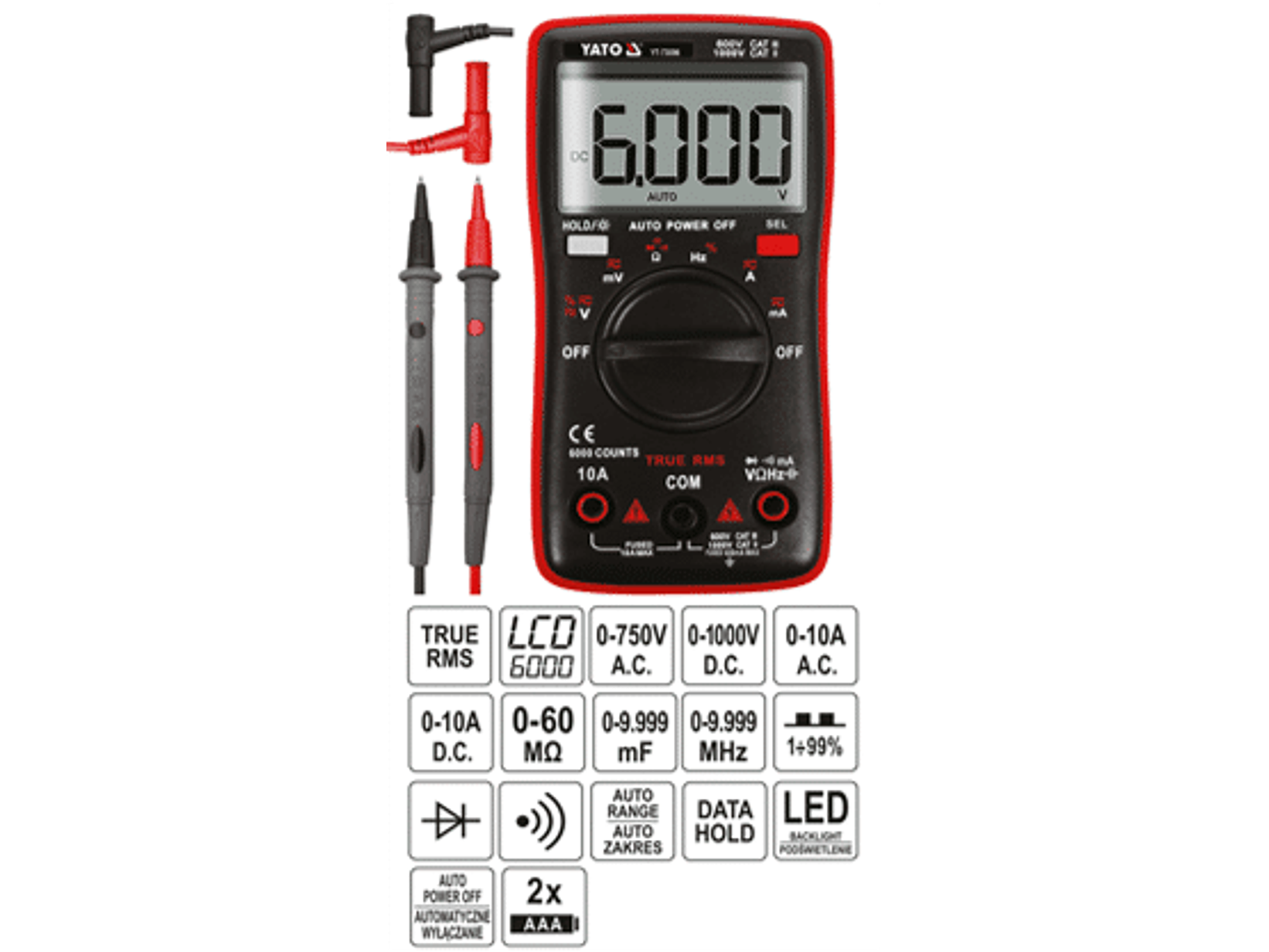 Multitester universal con función TRUE RMS y rango automático para cada medida