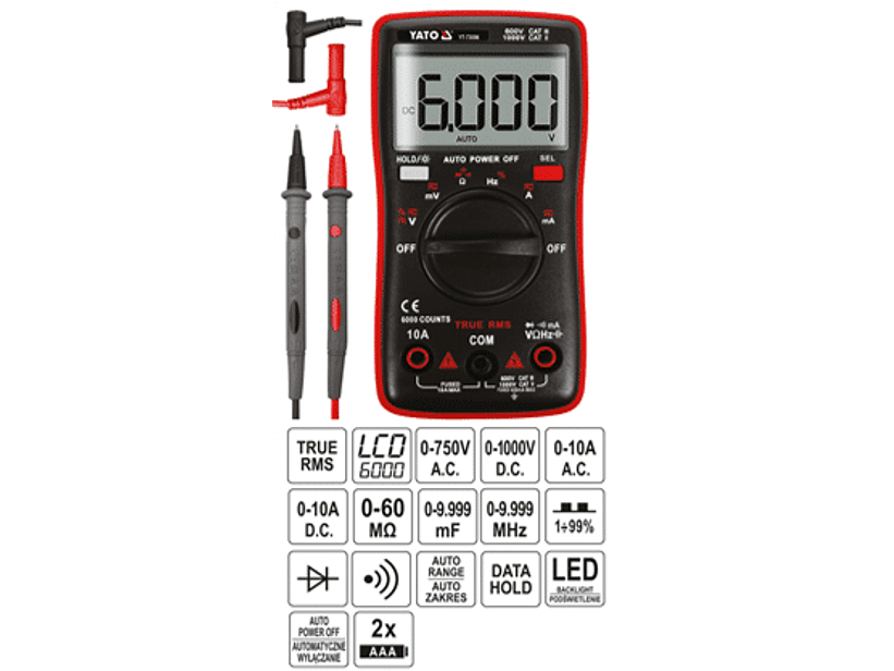 Multitester universal con función TRUE RMS y rango automático para cada medida