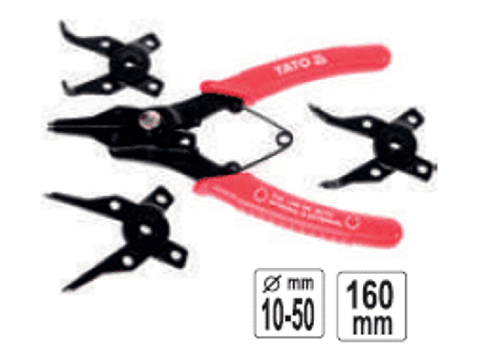 Alicate para seguros con 4 puntas intercambiales (interior y exterior recto e interior y exterior curvo)