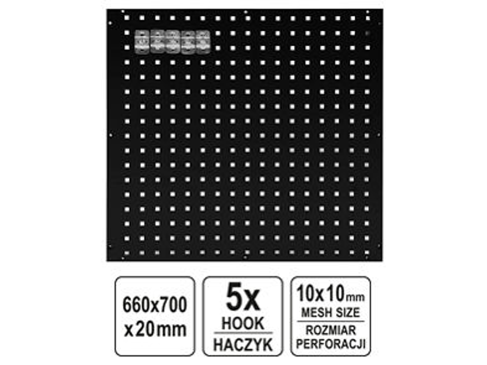 PANEL PERFORADO PARA HERRAMIENTAS CON 5 GANCHOS