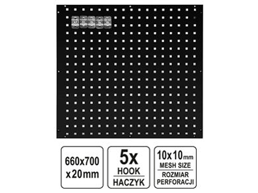 PANEL PERFORADO PARA HERRAMIENTAS CON 5 GANCHOS