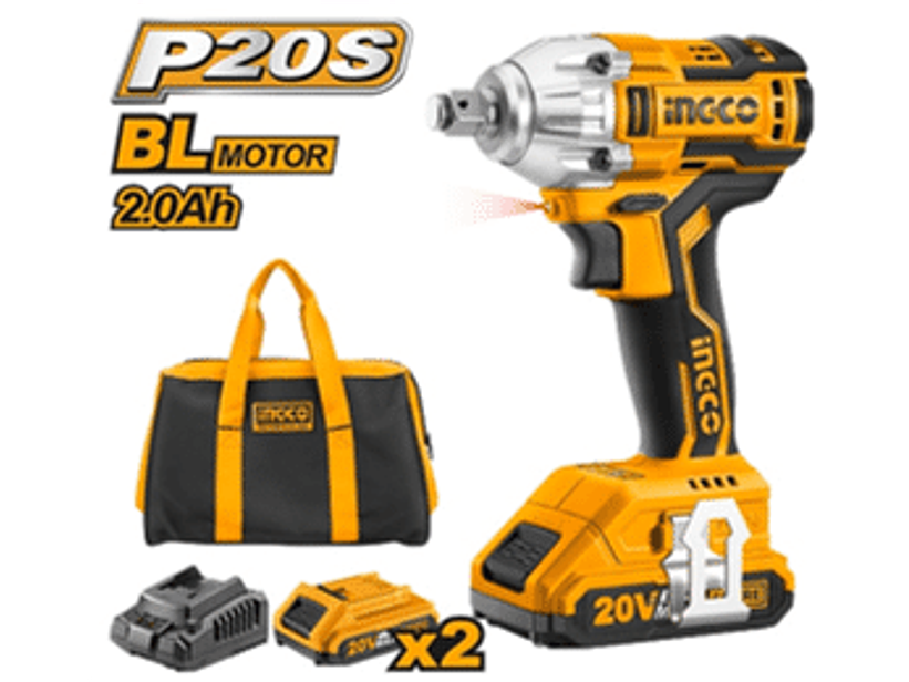 LLAVE IMPACTO INGCO INALAMBRICA 20V - 2 BAT.Y CARGADOR, CUADRANTE DE 1/2