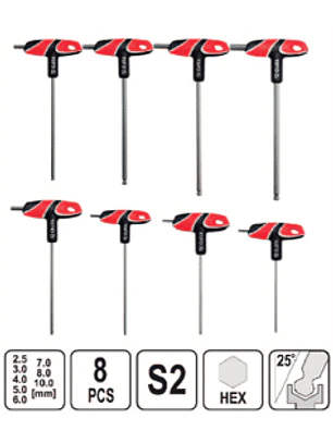 Juego de Llaves Allen en T con Bola, 8 Piezas