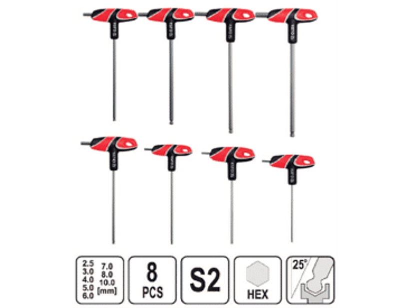 Juego de llaves allen en T con bola de 8 piezas