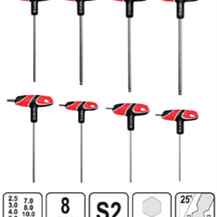 Juego de llaves allen en T con bola de 8 piezas