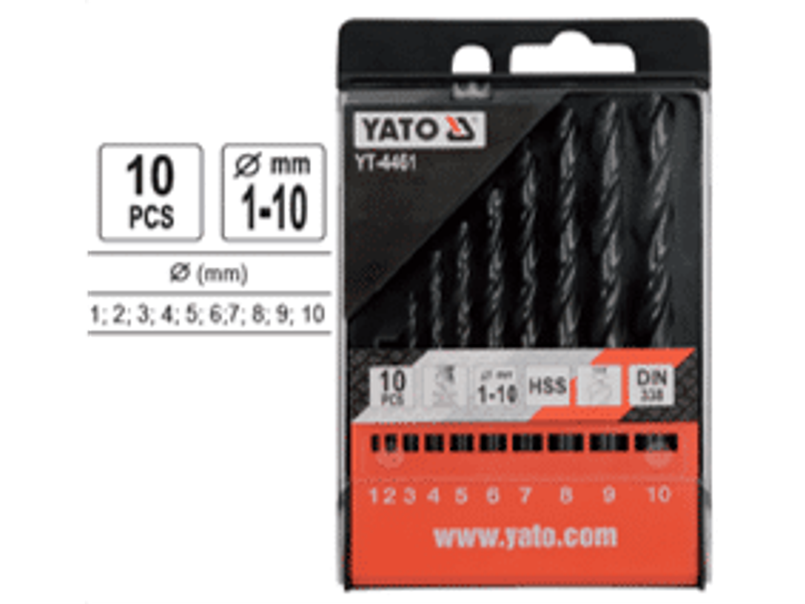 Set de brocas acero, 10 piezas, 1,2,3,4,5,6,7,8,9,10 mm
