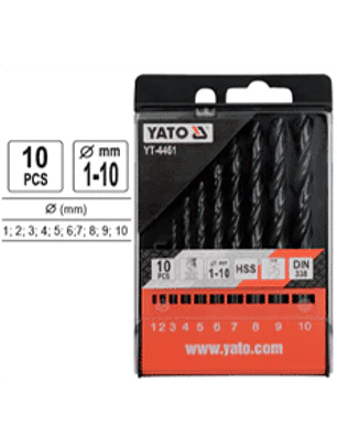 Set de brocas acero, 10 piezas, 1,2,3,4,5,6,7,8,9,10 mm