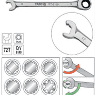 Llave punta rápida corona con chicharra (72 dientes) 15 mm