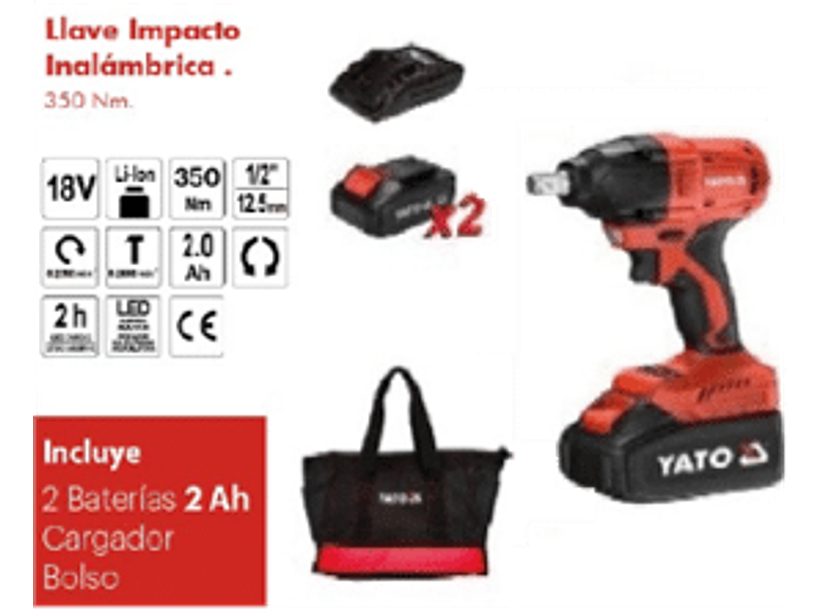 LLAVE DE IMPACTO INALÁMBRICA 18 V. 350NM CUADRANTE DE 1/2