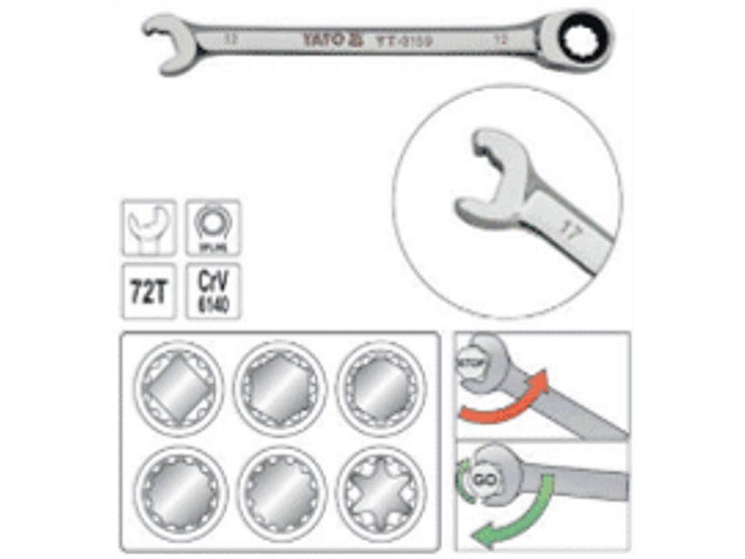 Llave punta rápida corona con chicharra (72 dientes) 16 mm