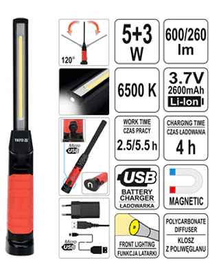 Lámpara de trabajo COB LED funcional de 5W con linterna de 3W en la parte superior
