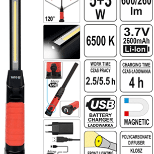 Lámpara de trabajo COB LED funcional de 5W con linterna de 3W en la parte superior
