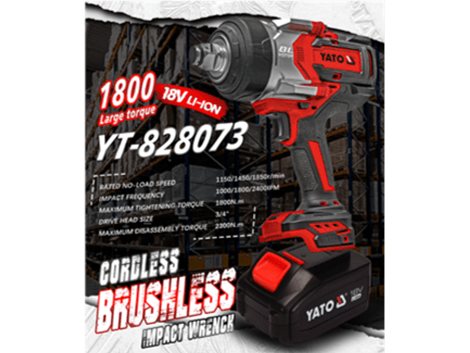 LLAVE DE IMPACTO INALÁMBRICA 18 V. 1800NM CUADRANTE DE 3/4