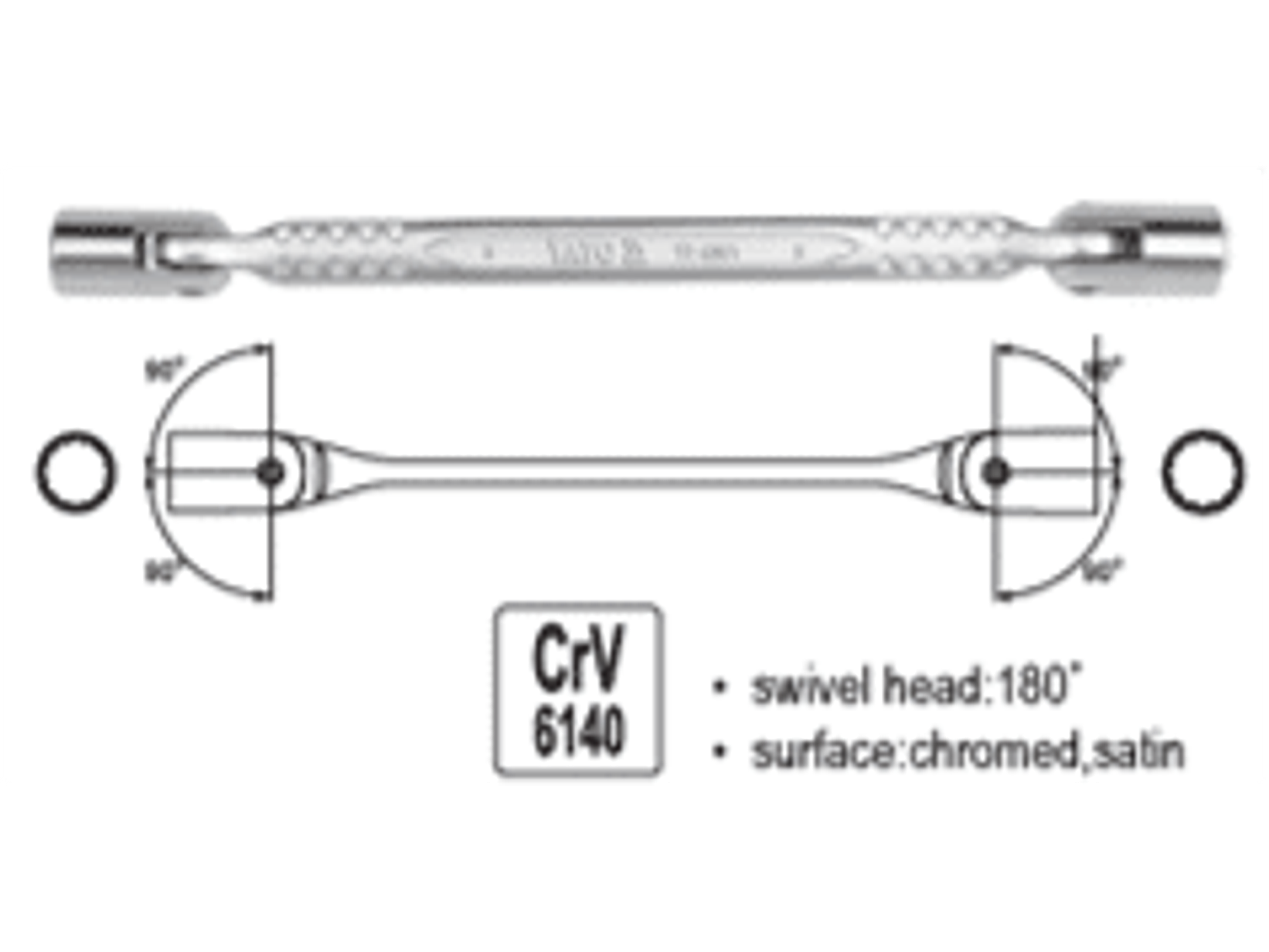 Llave de dado poligonal articulada 8x9 mm