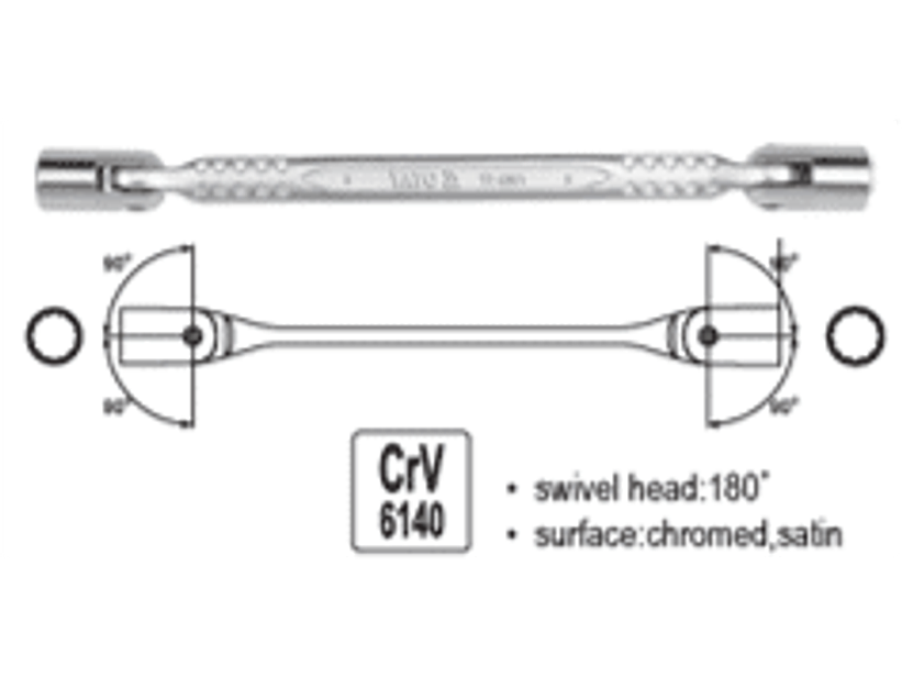Llave de dado poligonal articulada 8x9 mm