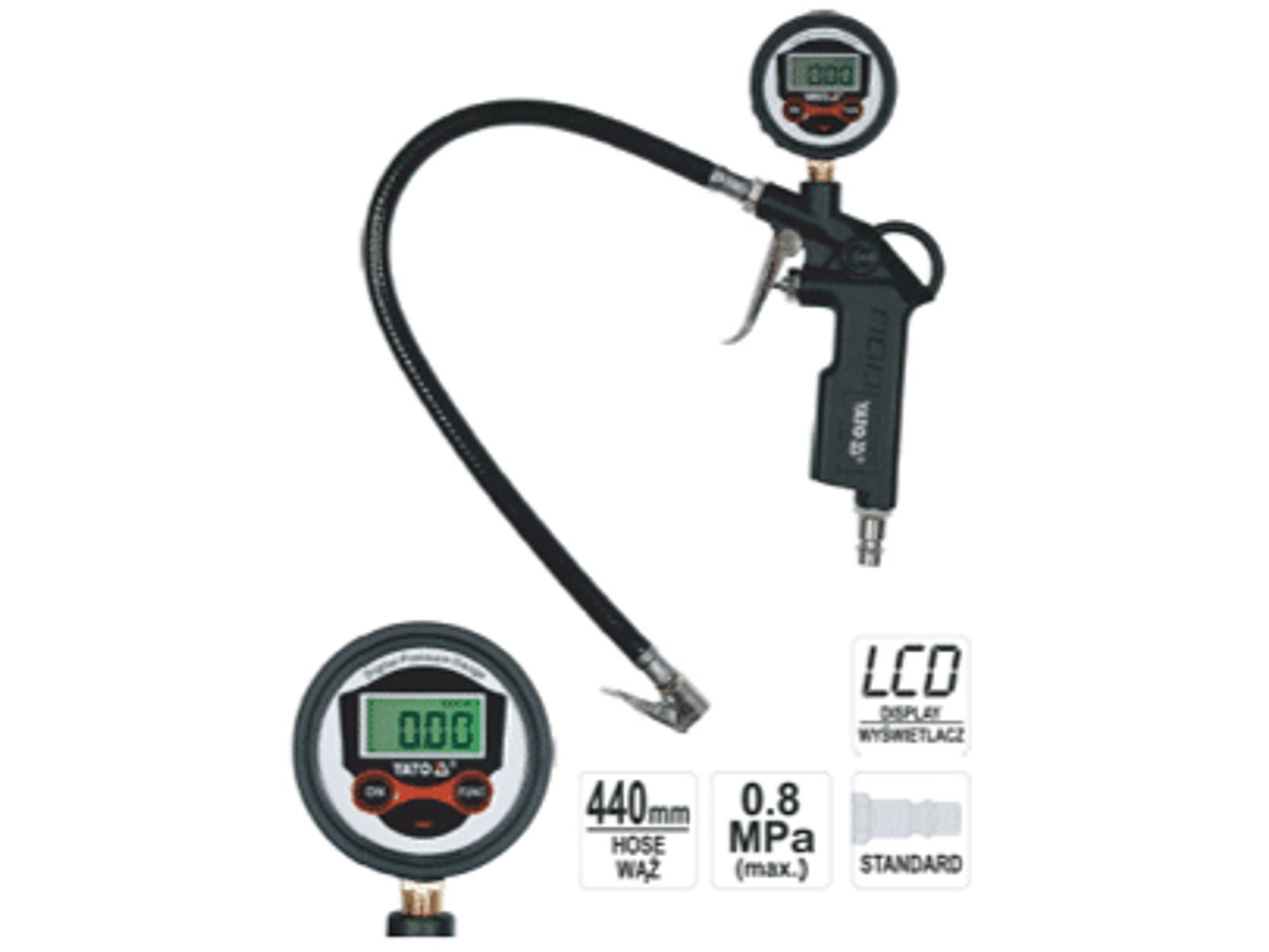 Pistola infladora de neumáticos con manómetro digital