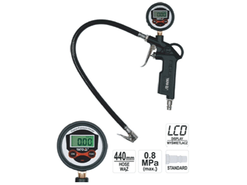 Pistola infladora de neumáticos con manómetro digital