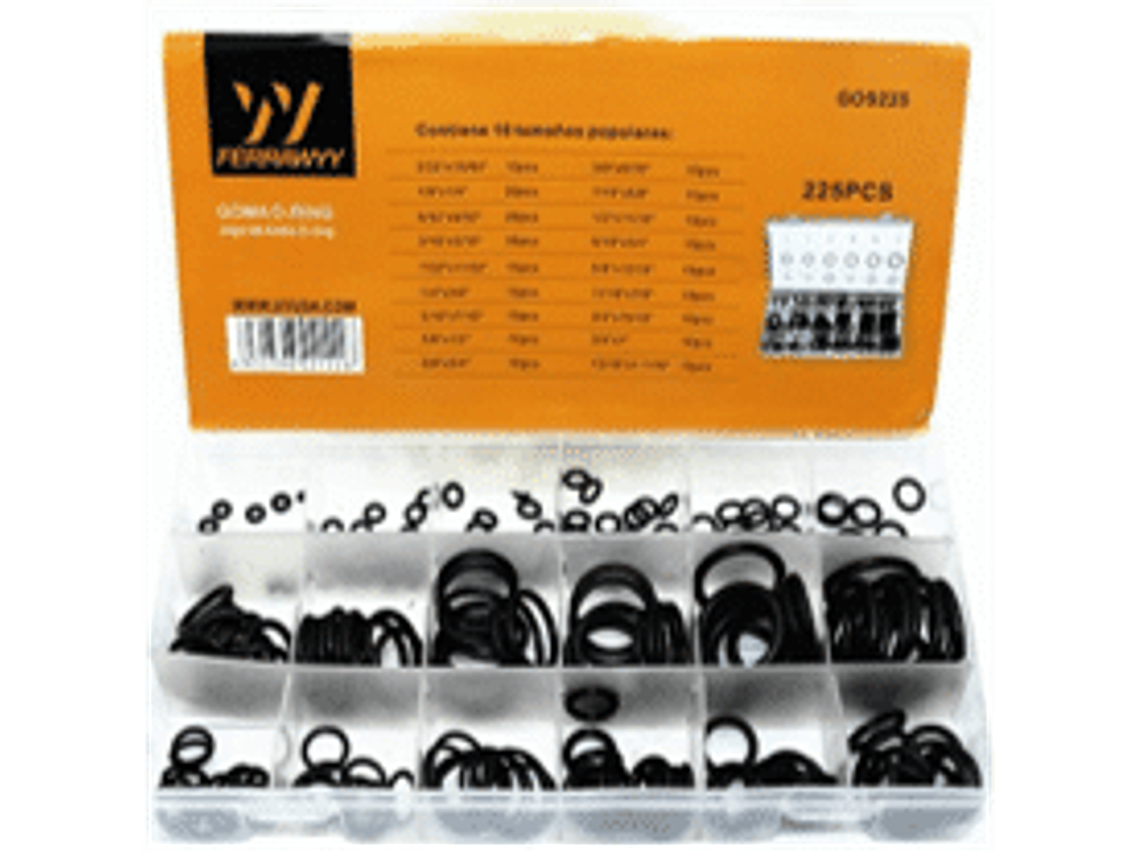 Display surtido de O-ring en pulgadas 225un en 18 medidas distintas