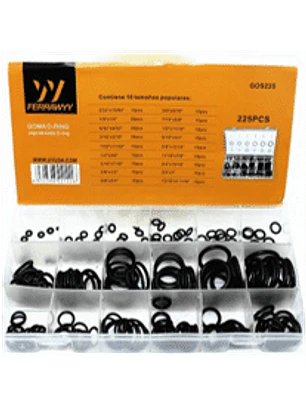 Display surtido de O-ring en pulgadas 225un en 18 medidas distintas
